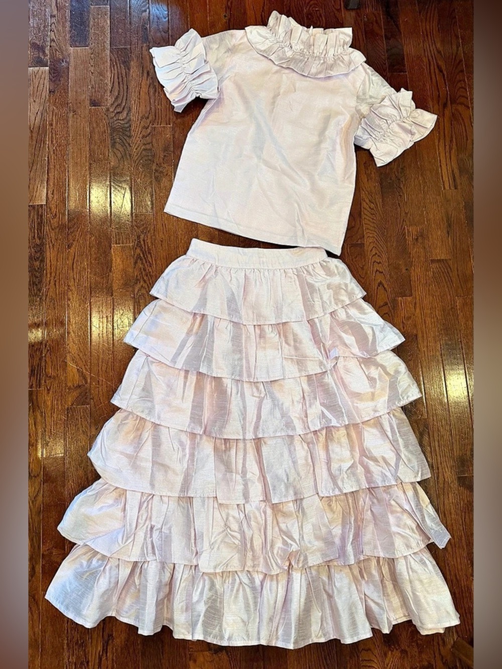 Elizabeth Wilson Pink Shimmer Dorothy Maxi Skirt Ruffle Set Mary Margaret Top